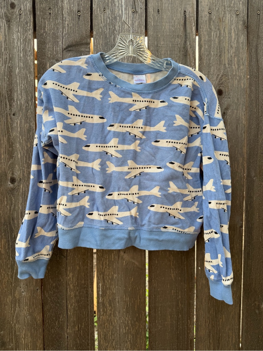 Kids 10 Hanna Andersson Blue Airplane Print waffle texture Pullover Sweatshirt